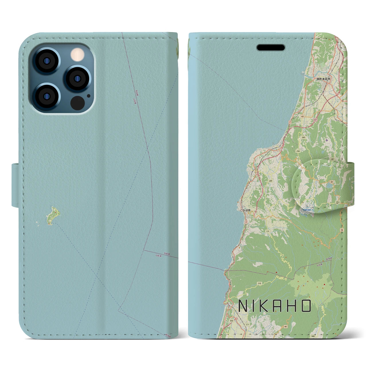 【にかほ(秋田県)】地図柄iPhoneケース(手帳タイプ)