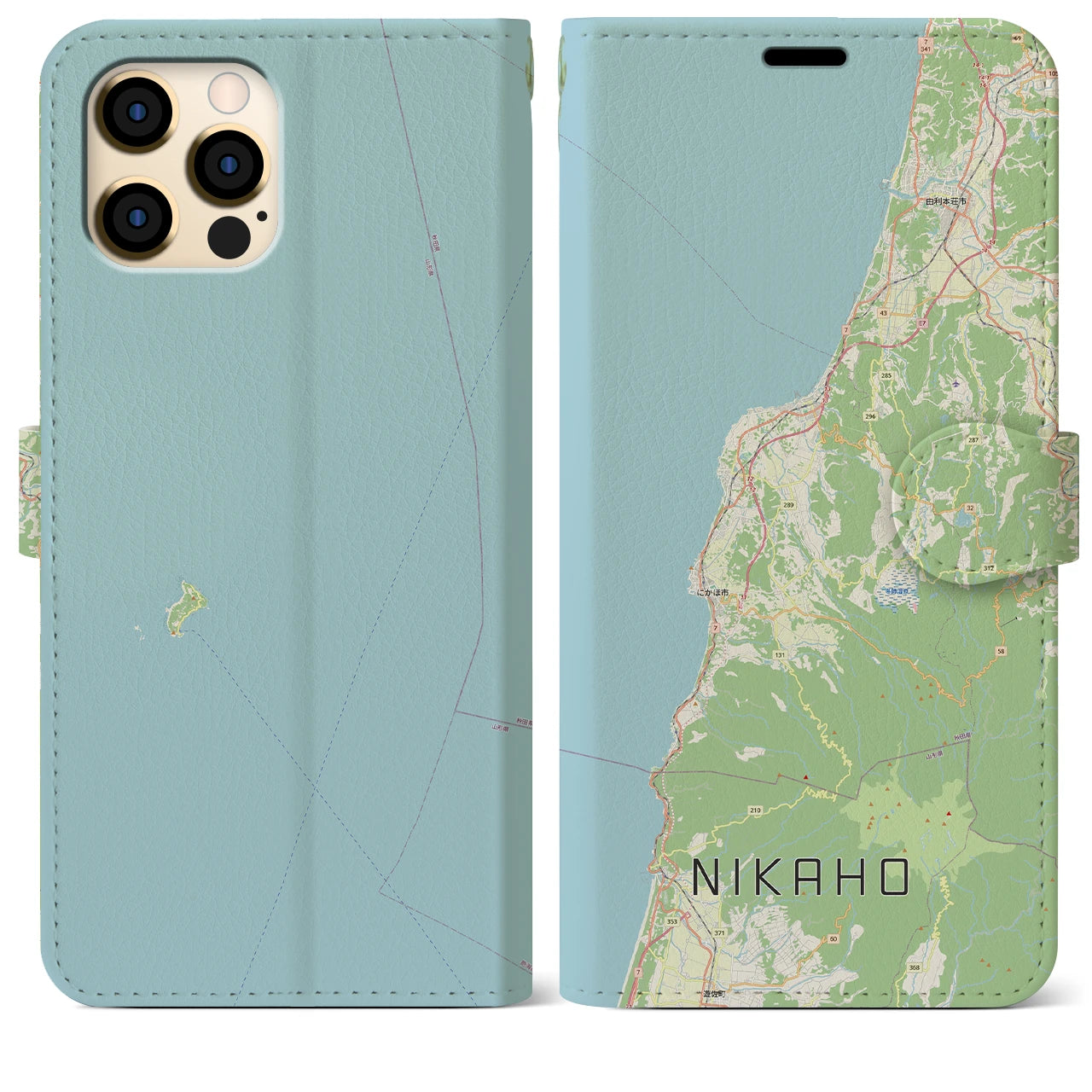【にかほ(秋田県)】地図柄iPhoneケース(手帳タイプ)