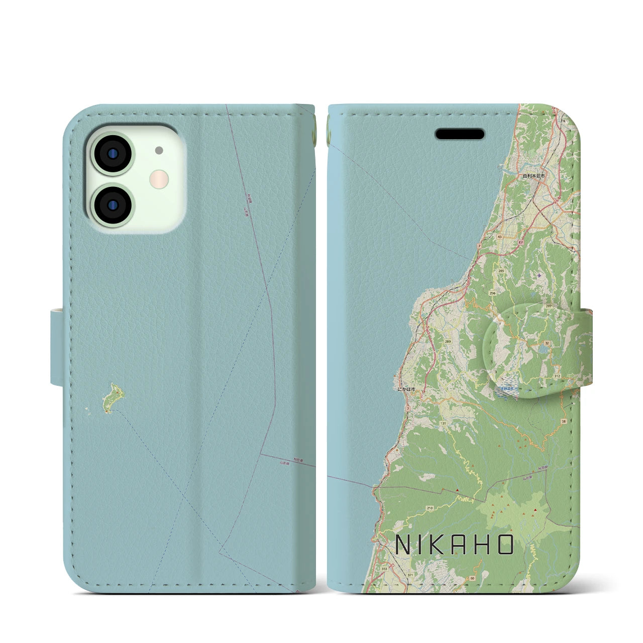 【にかほ(秋田県)】地図柄iPhoneケース(手帳タイプ)