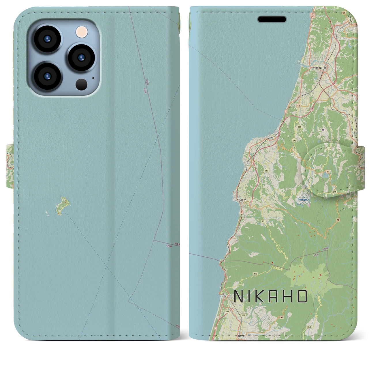 【にかほ(秋田県)】地図柄iPhoneケース(手帳タイプ)