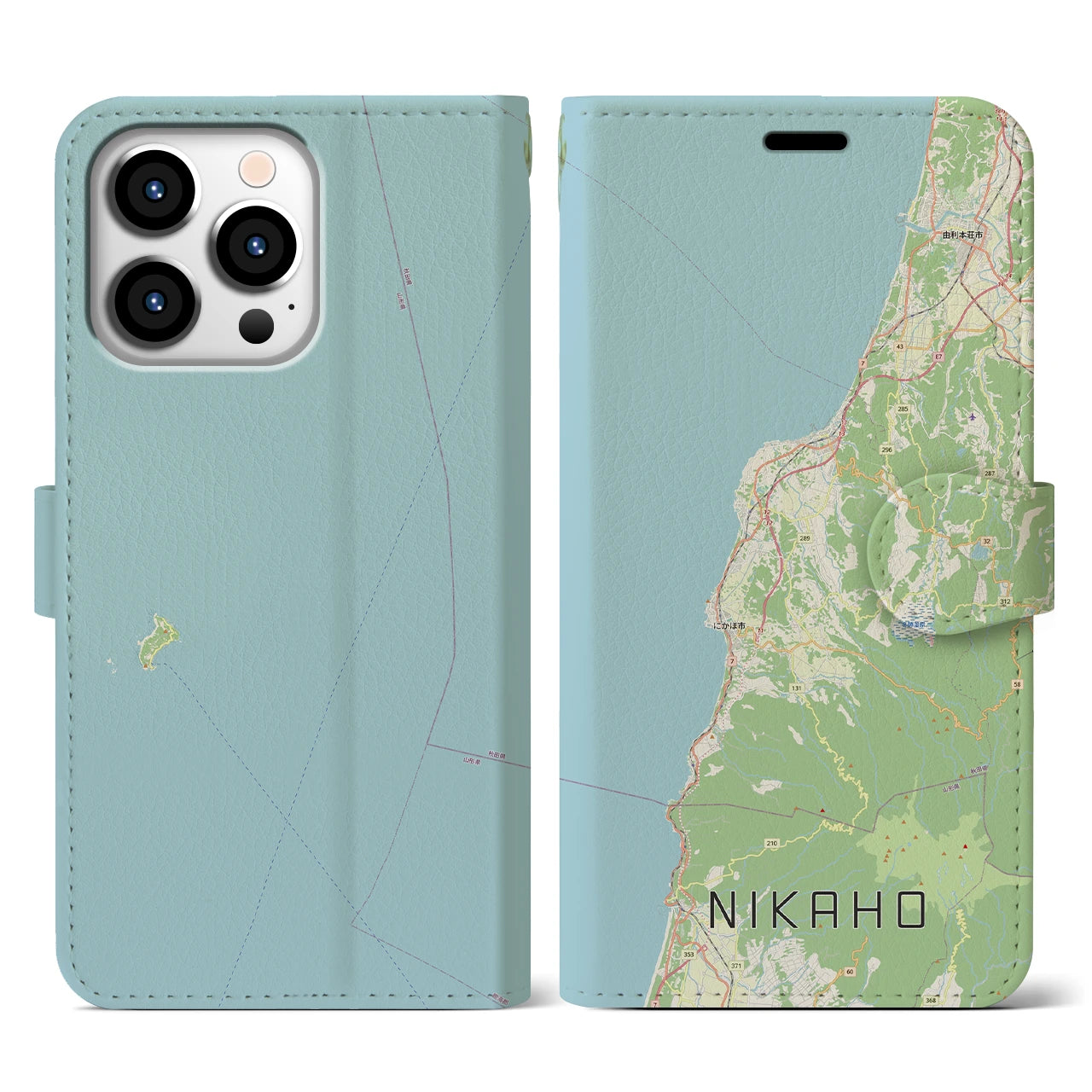 【にかほ(秋田県)】地図柄iPhoneケース(手帳タイプ)