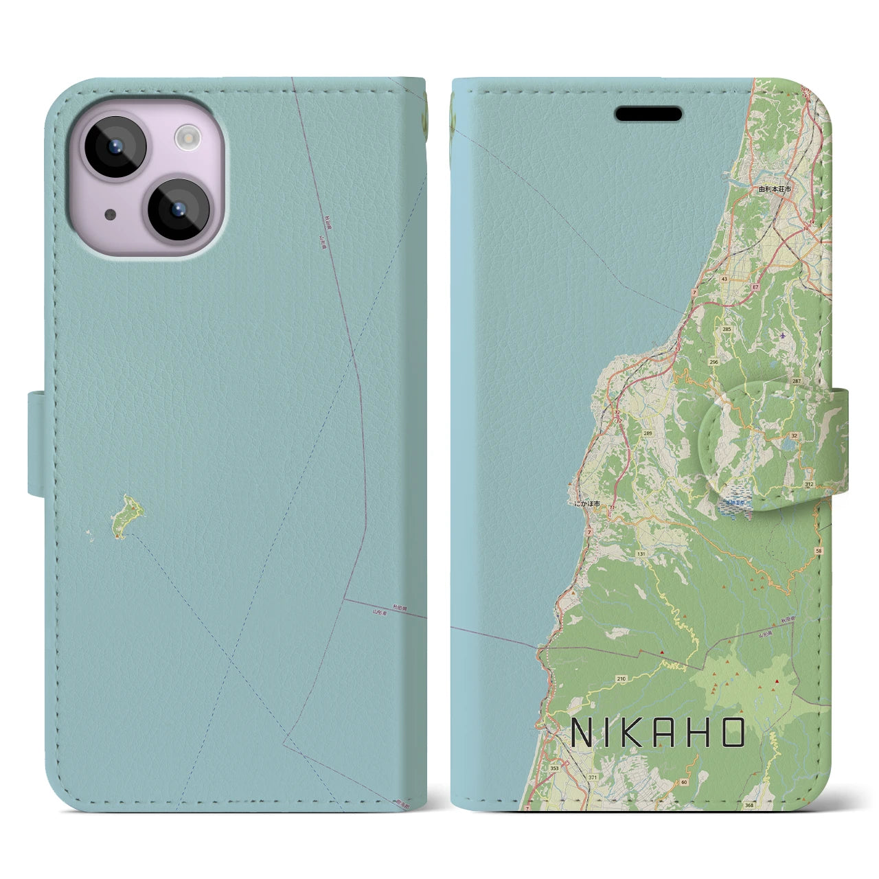 【にかほ(秋田県)】地図柄iPhoneケース(手帳タイプ)