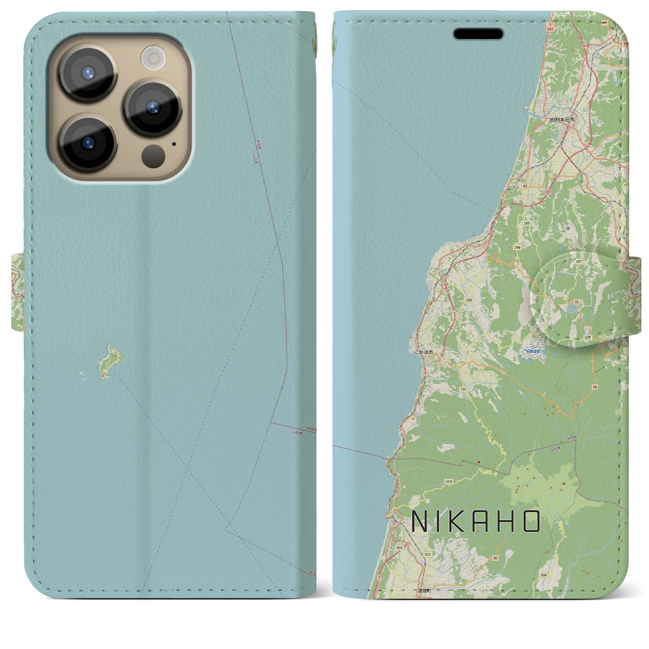 【にかほ(秋田県)】地図柄iPhoneケース(手帳タイプ)