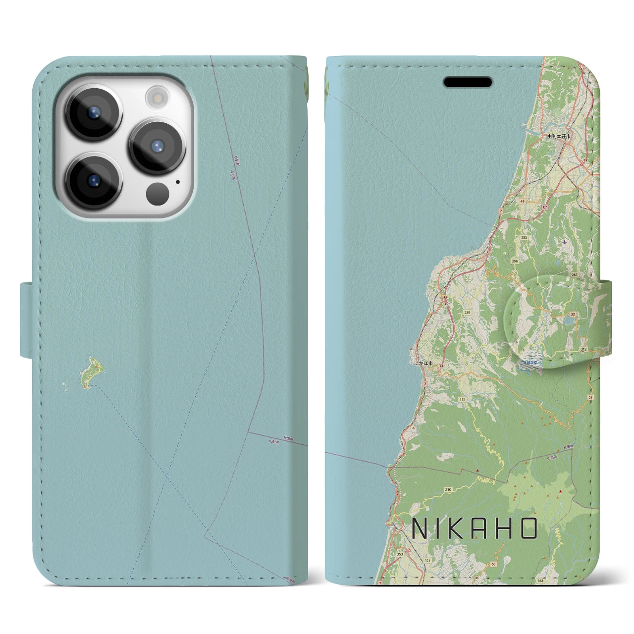 【にかほ(秋田県)】地図柄iPhoneケース(手帳タイプ)