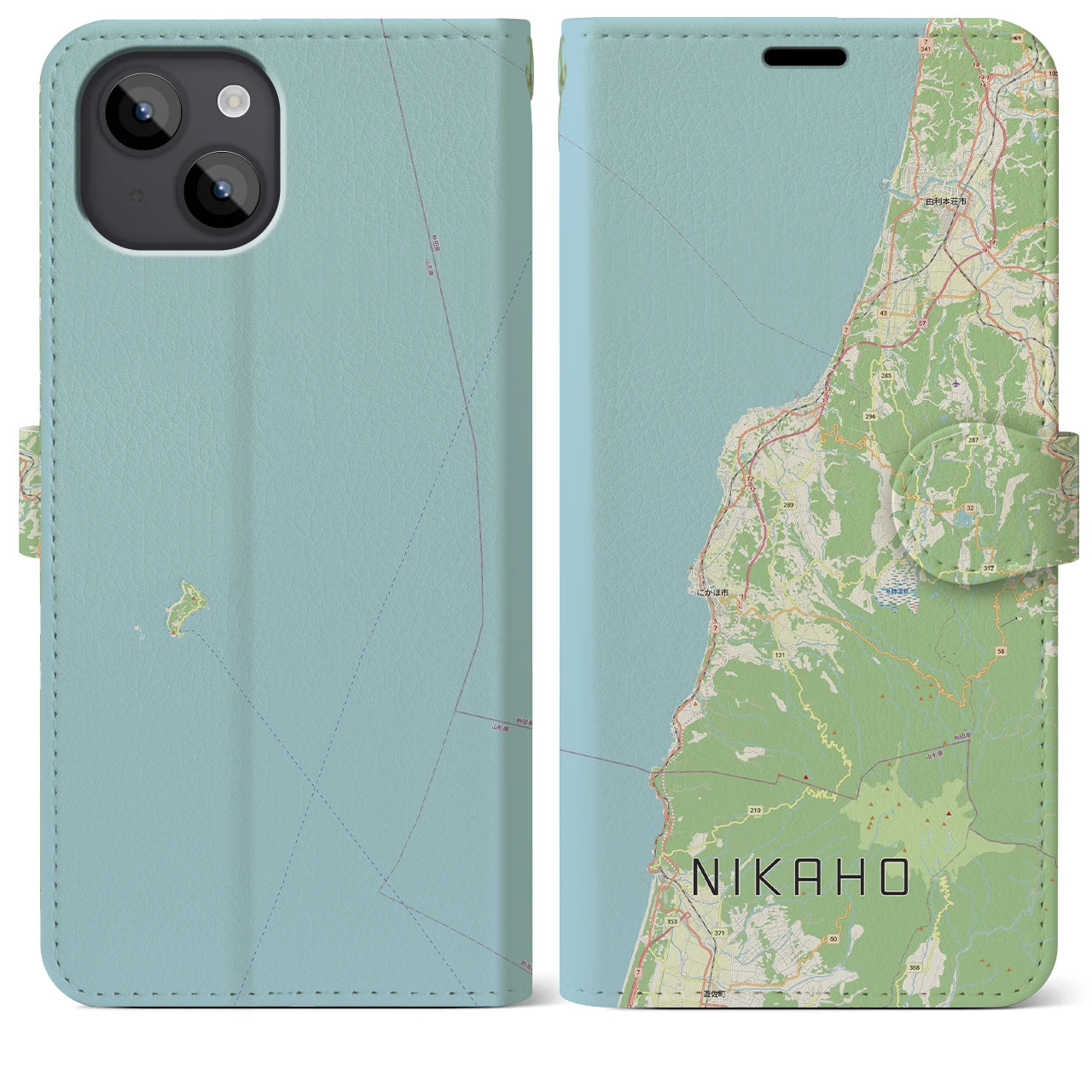 【にかほ(秋田県)】地図柄iPhoneケース(手帳タイプ)