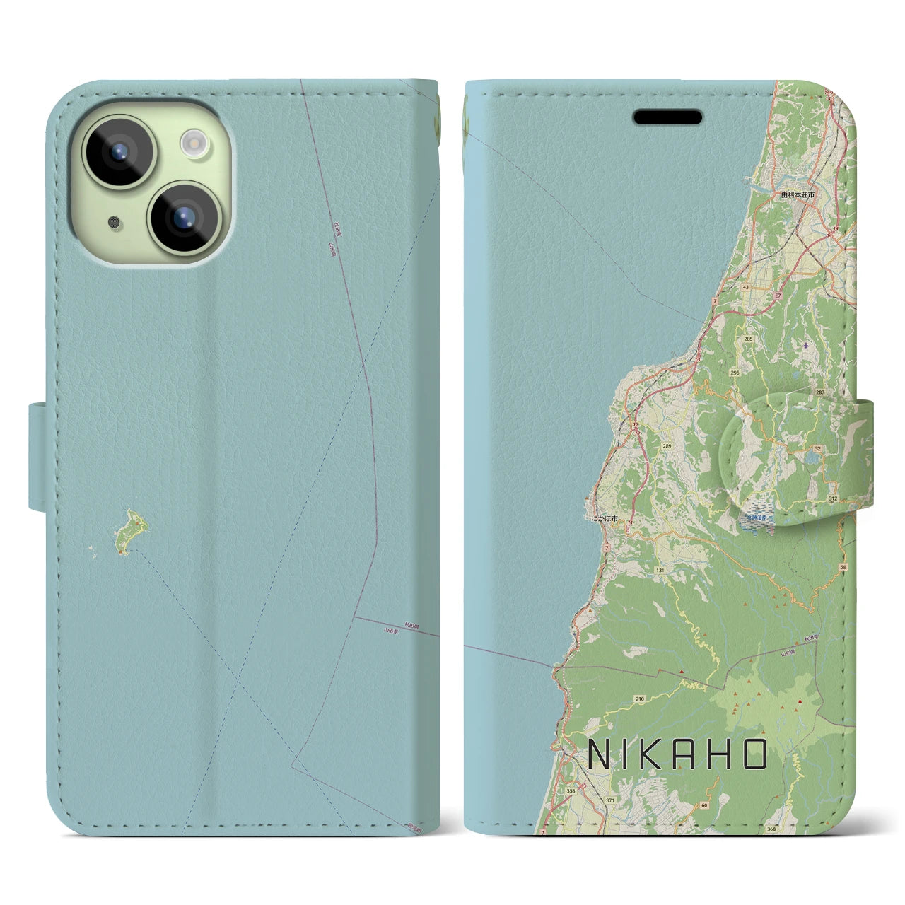 【にかほ(秋田県)】地図柄iPhoneケース(手帳タイプ)