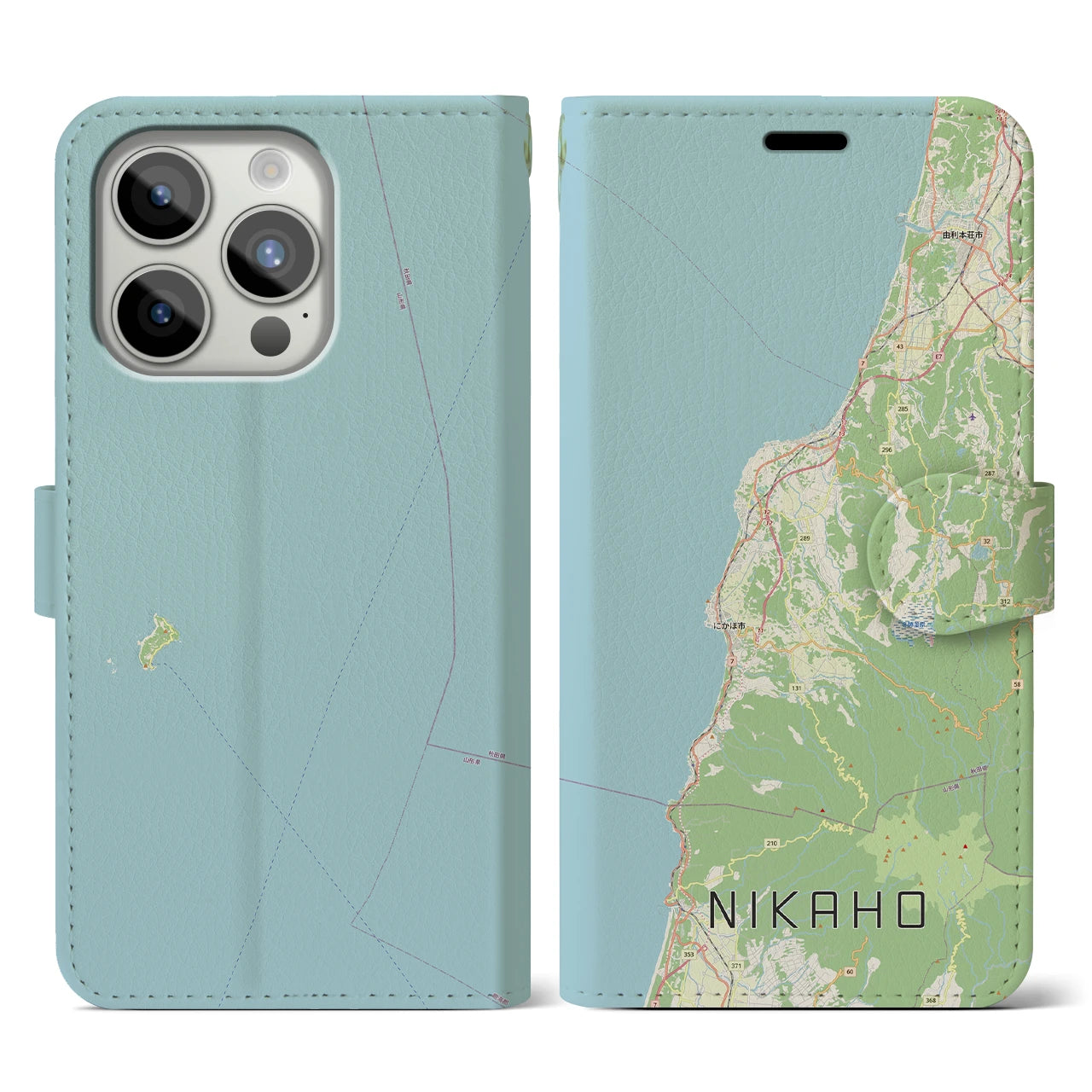 【にかほ(秋田県)】地図柄iPhoneケース(手帳タイプ)