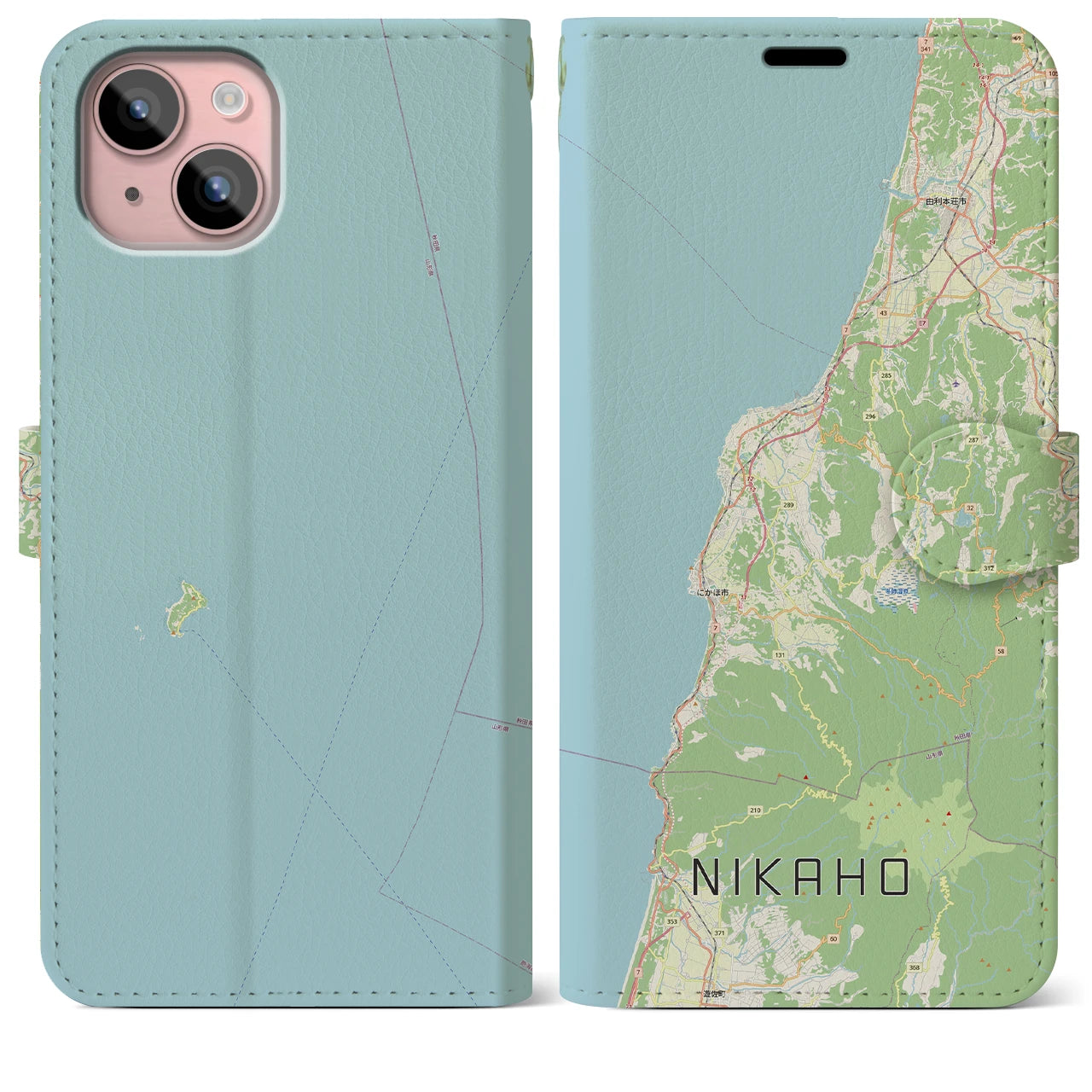 【にかほ(秋田県)】地図柄iPhoneケース(手帳タイプ)