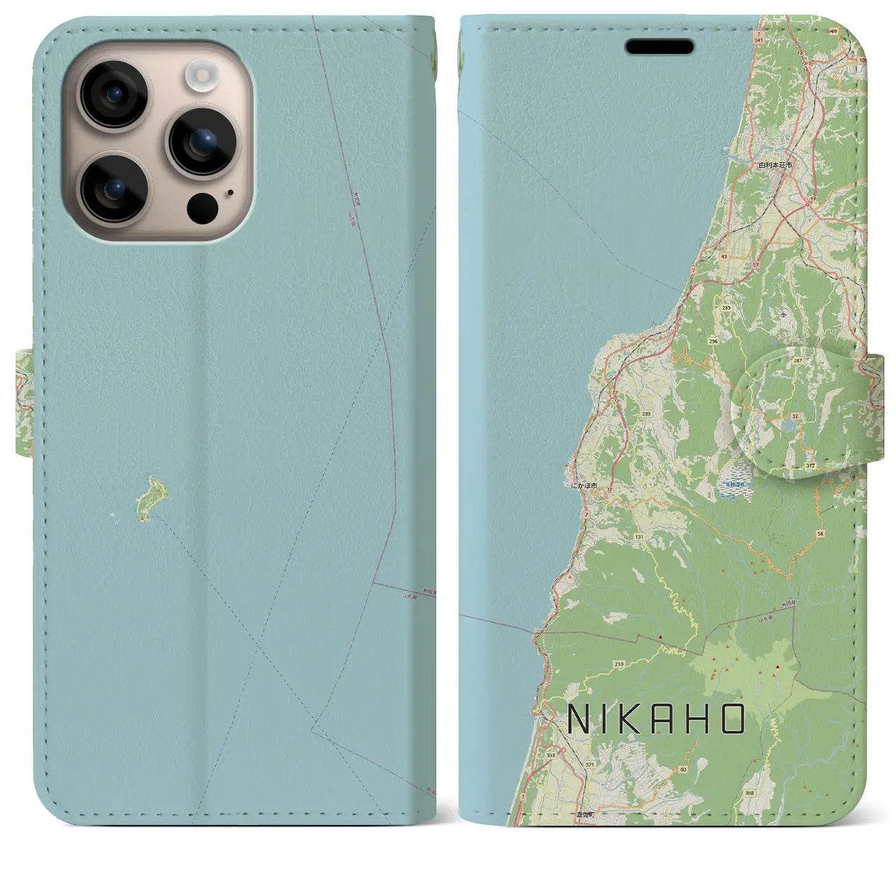 【にかほ(秋田県)】地図柄iPhoneケース(手帳タイプ)