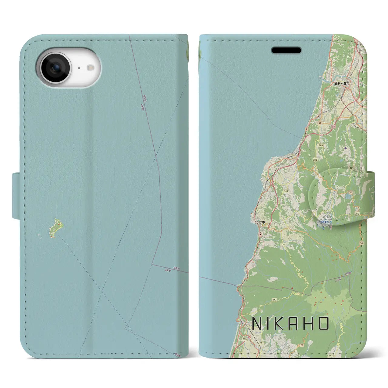 【にかほ(秋田県)】地図柄iPhoneケース(手帳タイプ)