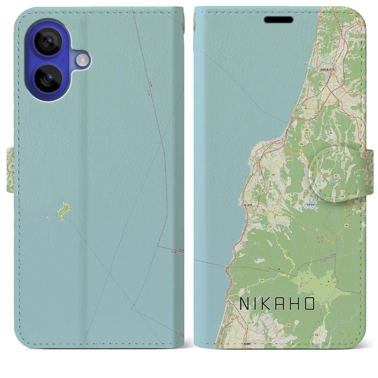 【にかほ(秋田県)】地図柄iPhoneケース(手帳タイプ)