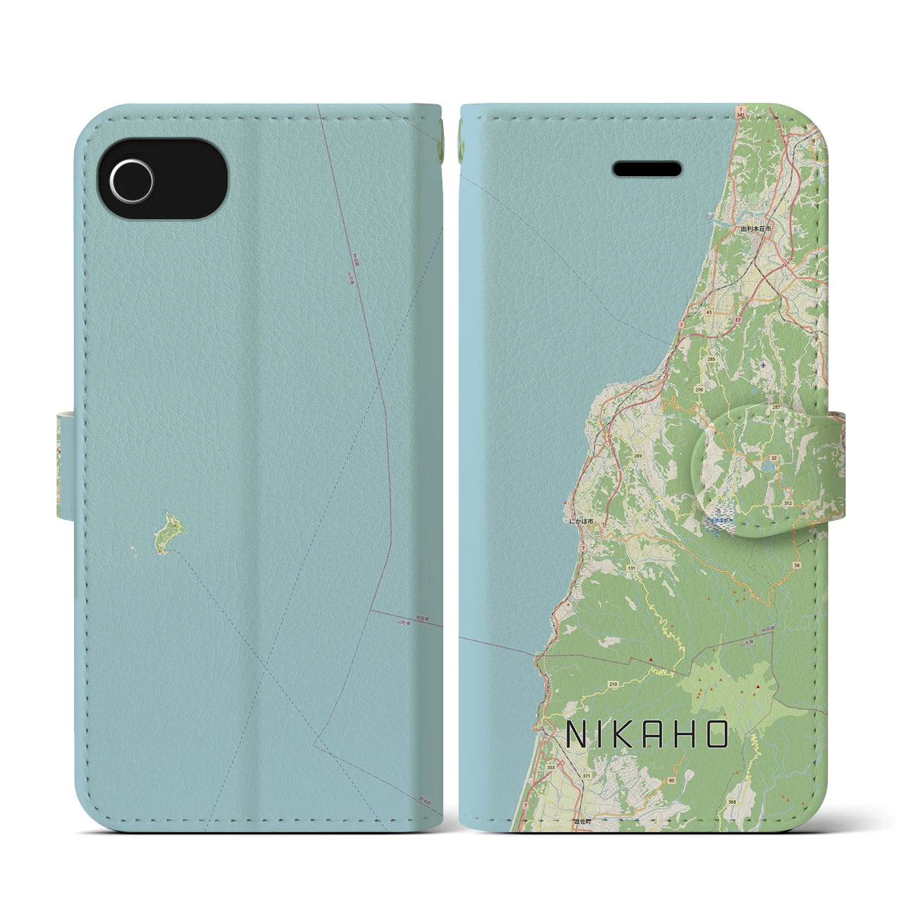 【にかほ(秋田県)】地図柄iPhoneケース(手帳タイプ)