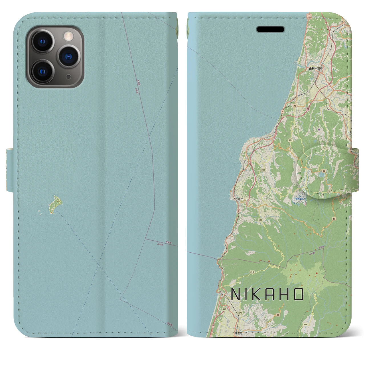 【にかほ(秋田県)】地図柄iPhoneケース(手帳タイプ)