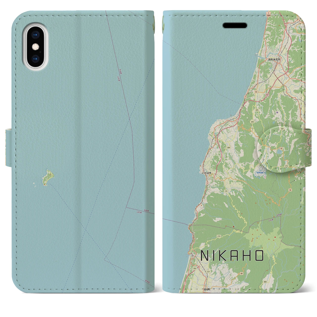 【にかほ(秋田県)】地図柄iPhoneケース(手帳タイプ)