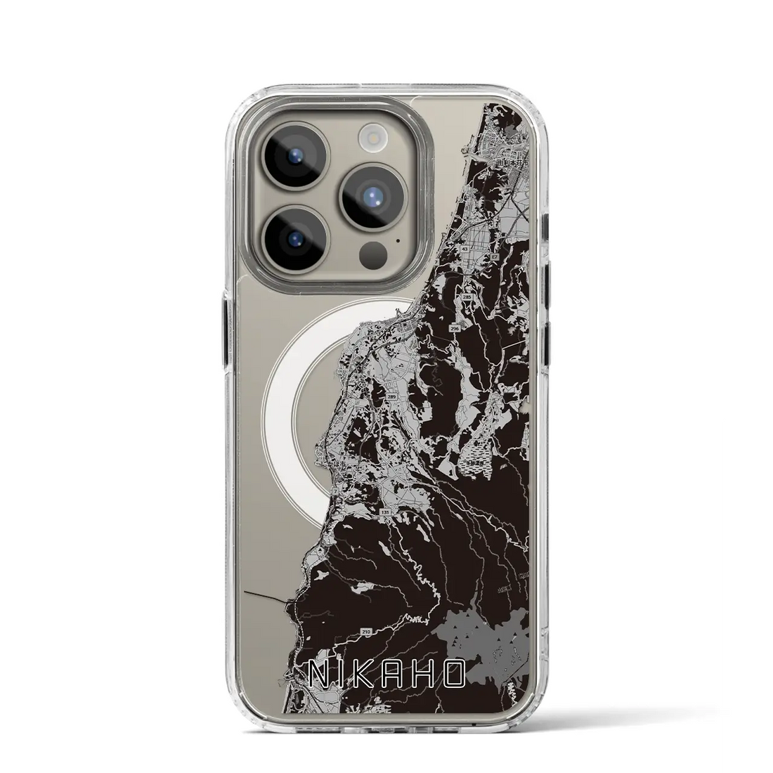 【にかほ(秋田県)】地図柄iPhoneケース(MagSafeタイプ)モノトーン・iPhone 15 Pro 用