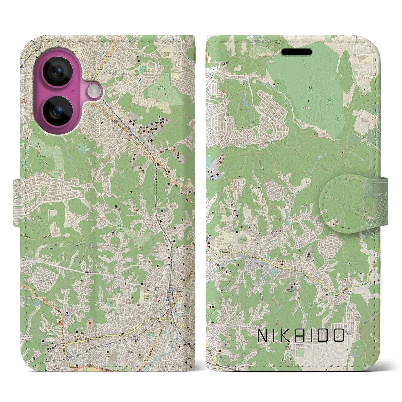 【二階堂(神奈川県)】地図柄iPhoneケース(手帳タイプ)ナチュラル・iPhone 16 Pro 用