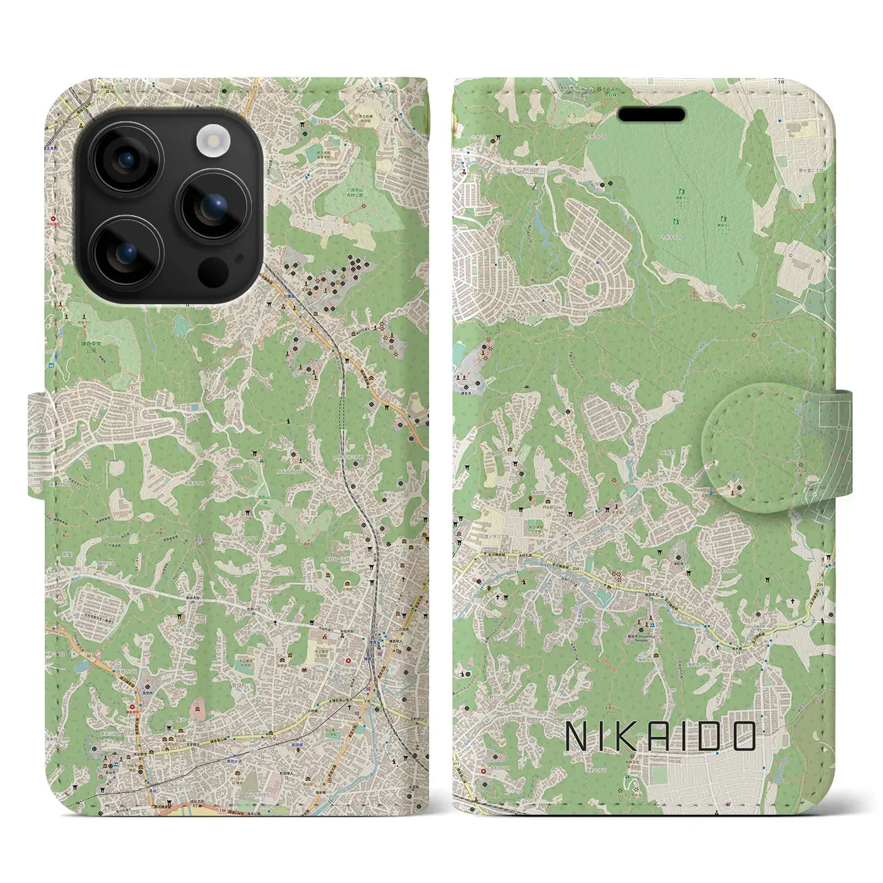 【二階堂(神奈川県)】地図柄iPhoneケース(手帳タイプ)ナチュラル・iPhone 16 用