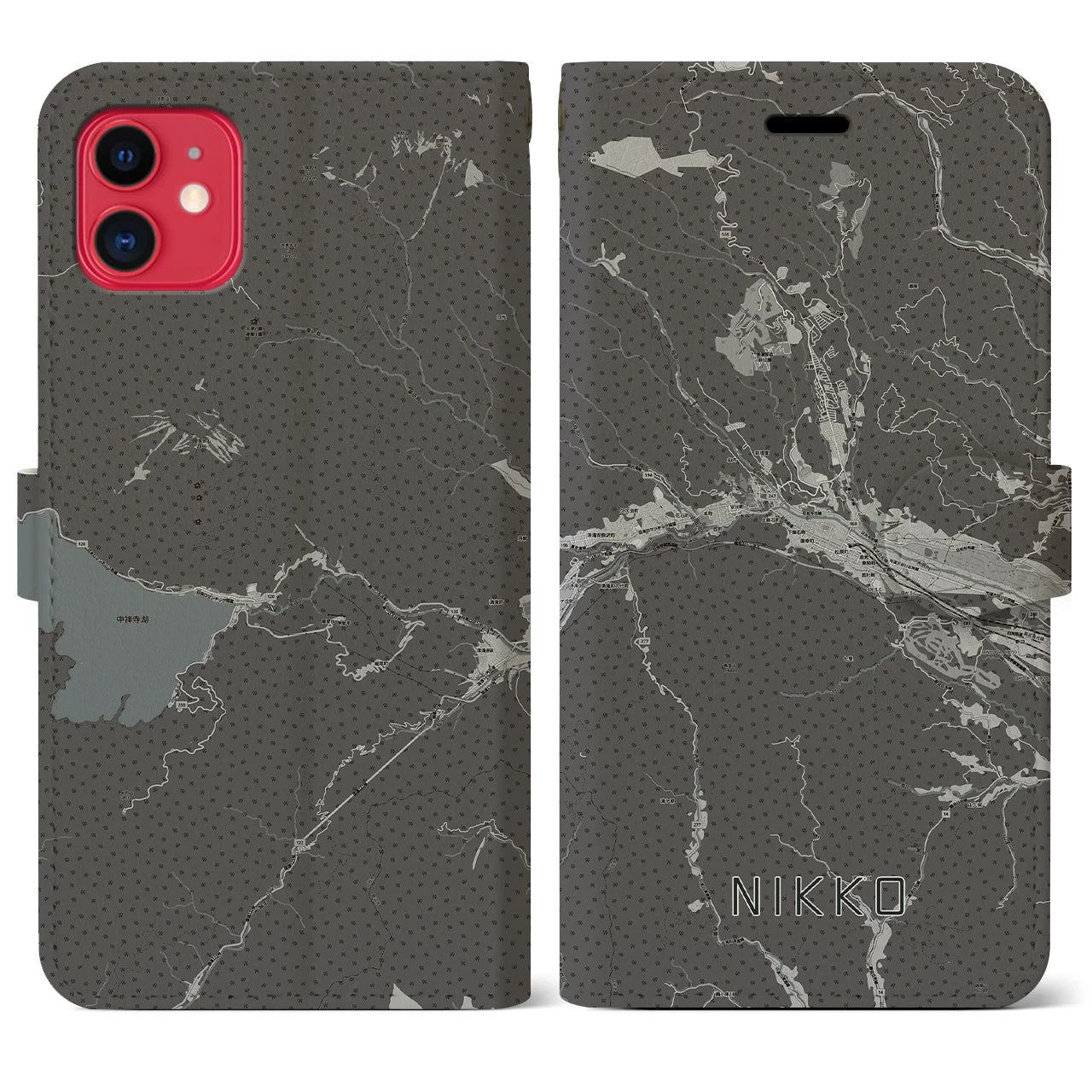 【日光(栃木県)】地図柄iPhoneケース(手帳タイプ)モノトーン・iPhone 11 用