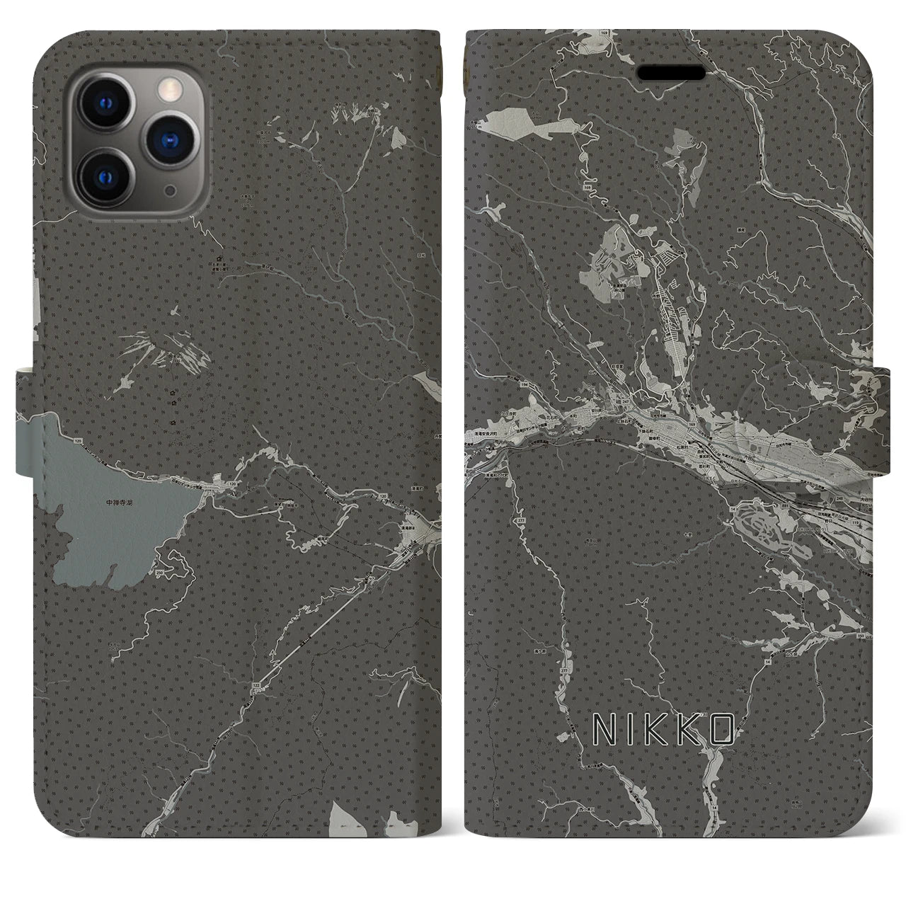 【日光(栃木県)】地図柄iPhoneケース(手帳タイプ)モノトーン・iPhone 11 Pro Max 用
