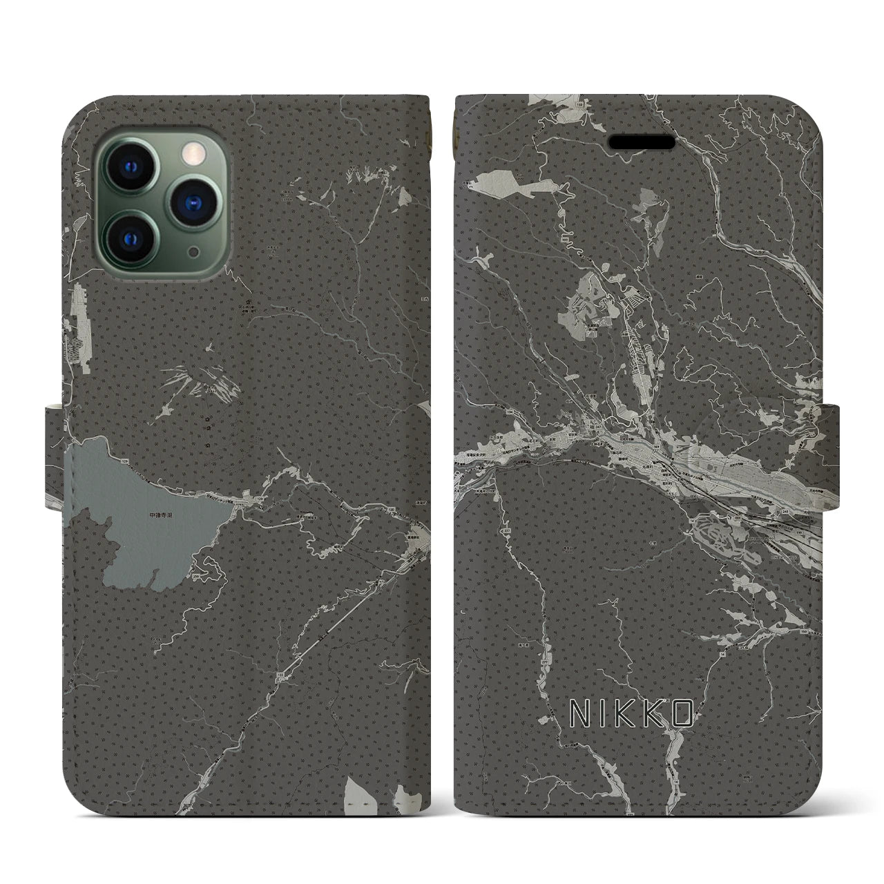 【日光(栃木県)】地図柄iPhoneケース(手帳タイプ)モノトーン・iPhone 11 Pro 用