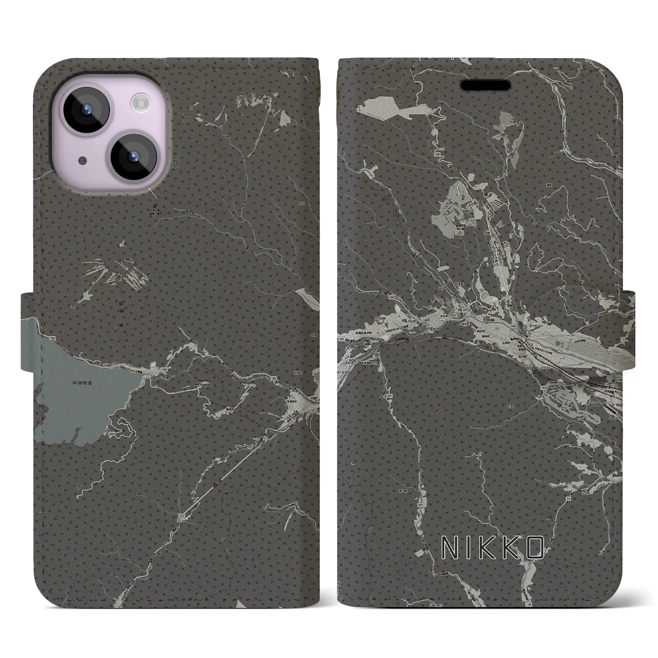 【日光(栃木県)】地図柄iPhoneケース(手帳タイプ)モノトーン・iPhone 14 用