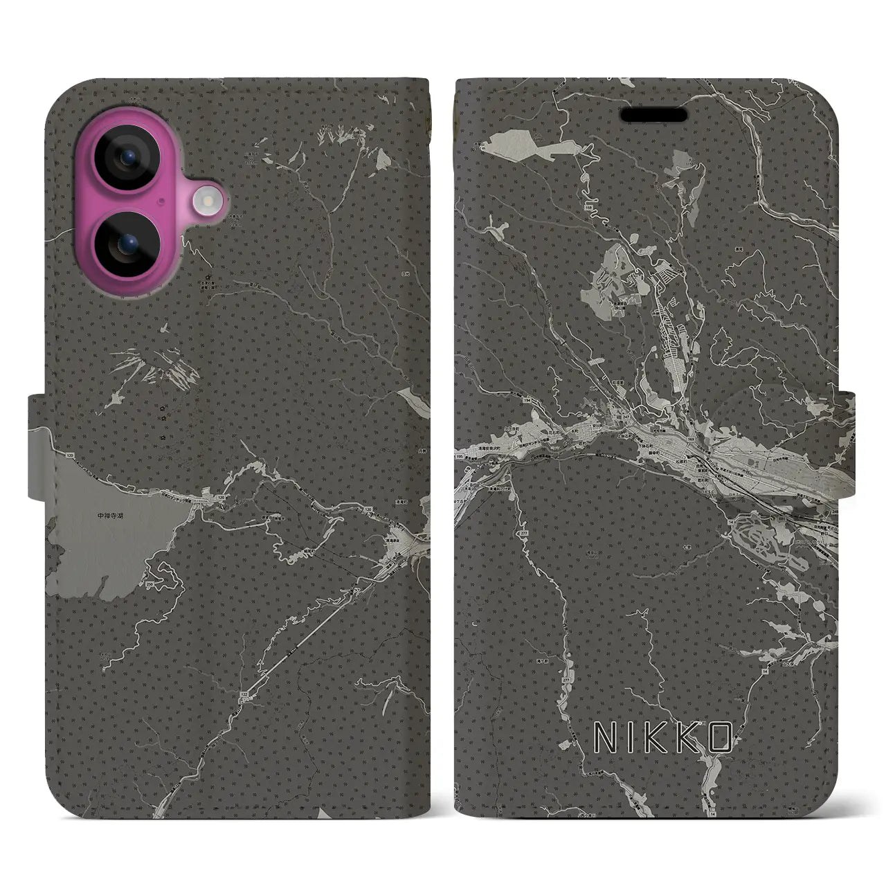 【日光(栃木県)】地図柄iPhoneケース(手帳タイプ)モノトーン・iPhone 16 Pro 用