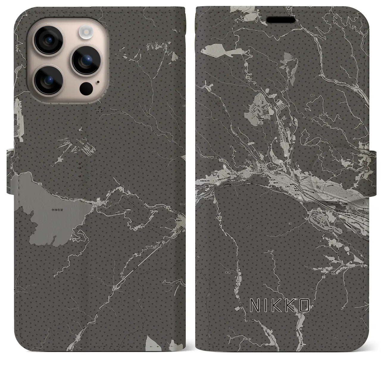 【日光(栃木県)】地図柄iPhoneケース(手帳タイプ)モノトーン・iPhone 16 Plus 用