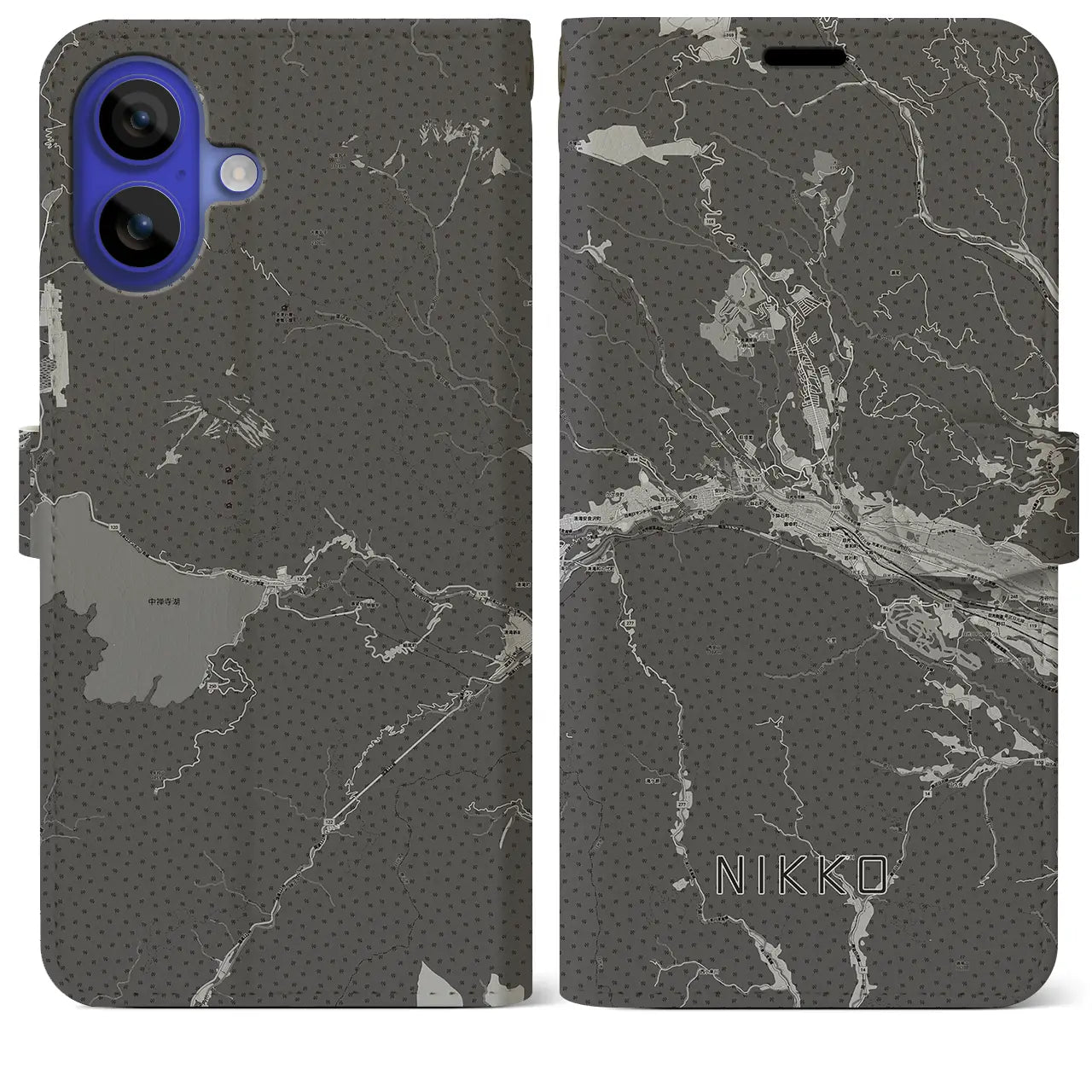 【日光(栃木県)】地図柄iPhoneケース(手帳タイプ)モノトーン・iPhone 16 Pro Max 用