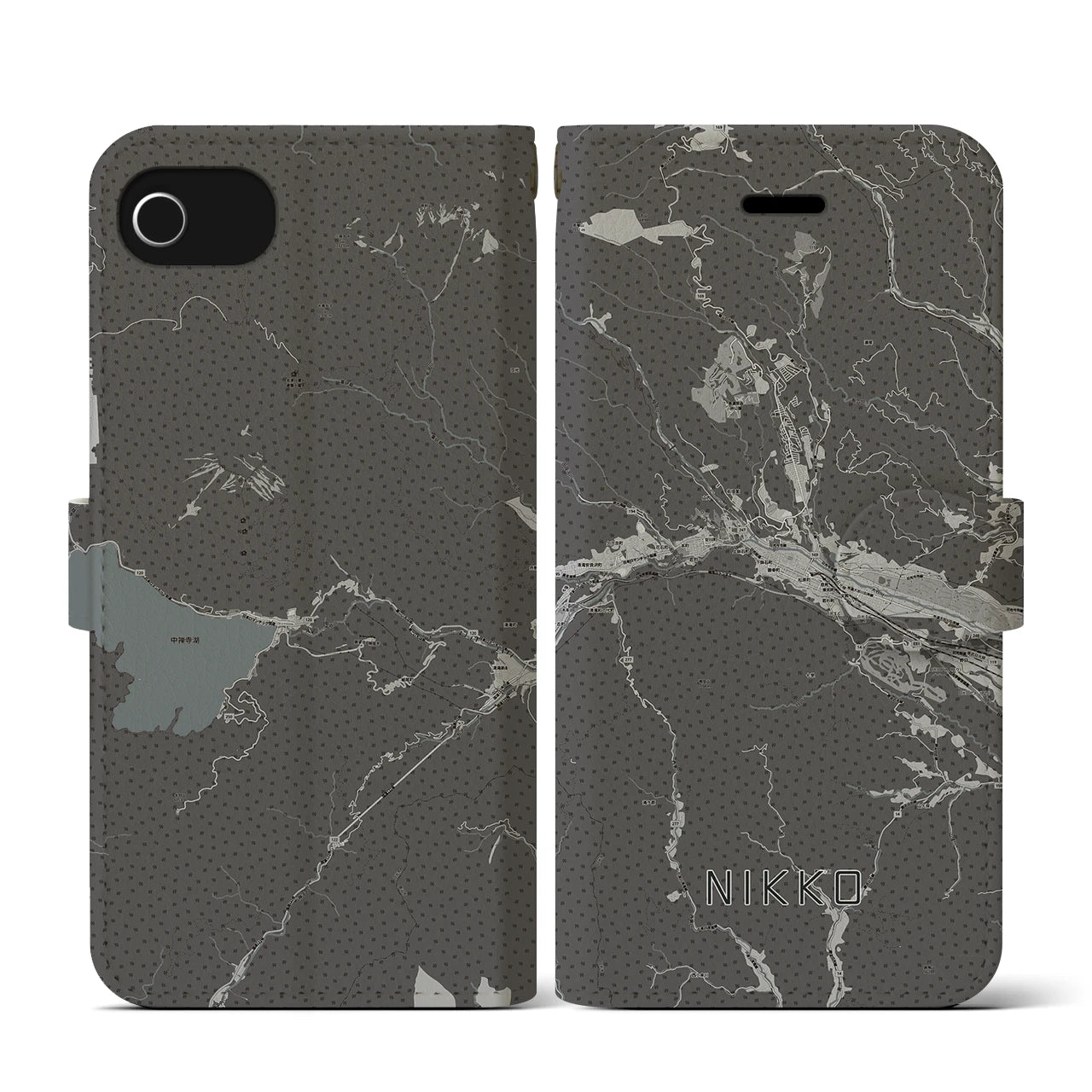 【日光(栃木県)】地図柄iPhoneケース(手帳タイプ)モノトーン・iPhone SE(第3 / 第2世代) / 8 / 7 / 6s / 6 用