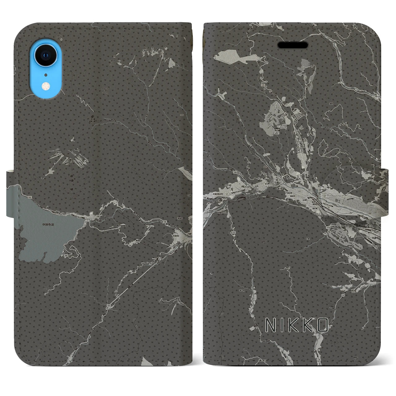 【日光(栃木県)】地図柄iPhoneケース(手帳タイプ)モノトーン・iPhone XR 用