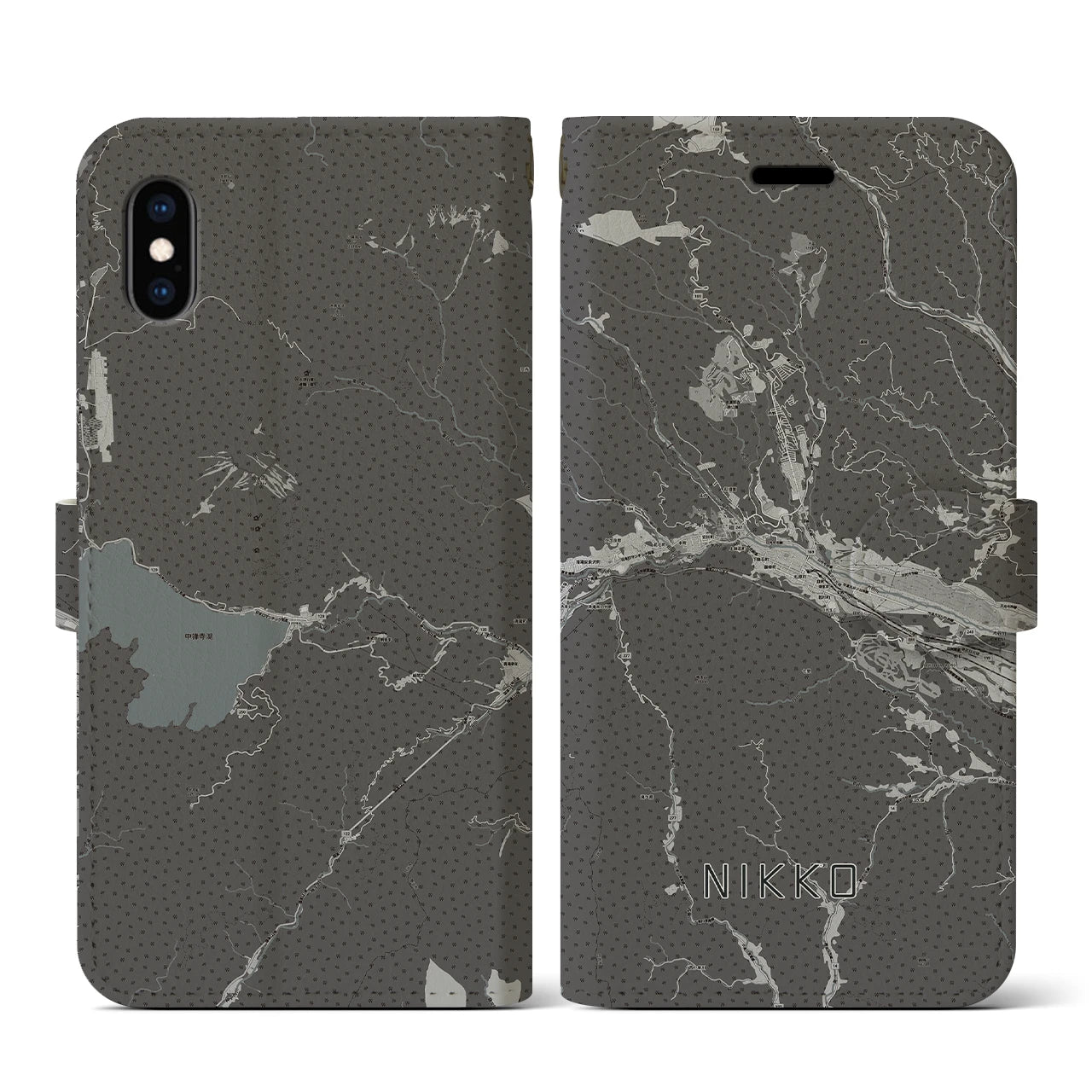 【日光(栃木県)】地図柄iPhoneケース(手帳タイプ)モノトーン・iPhone XS / X 用