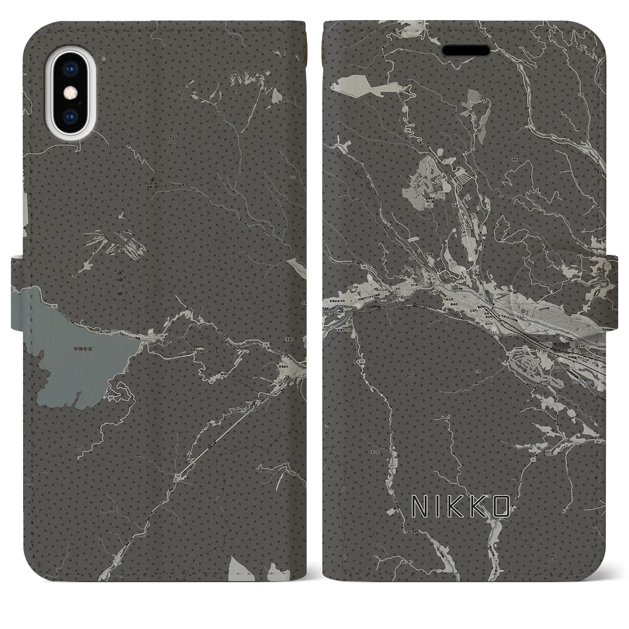 【日光(栃木県)】地図柄iPhoneケース(手帳タイプ)モノトーン・iPhone XS Max 用