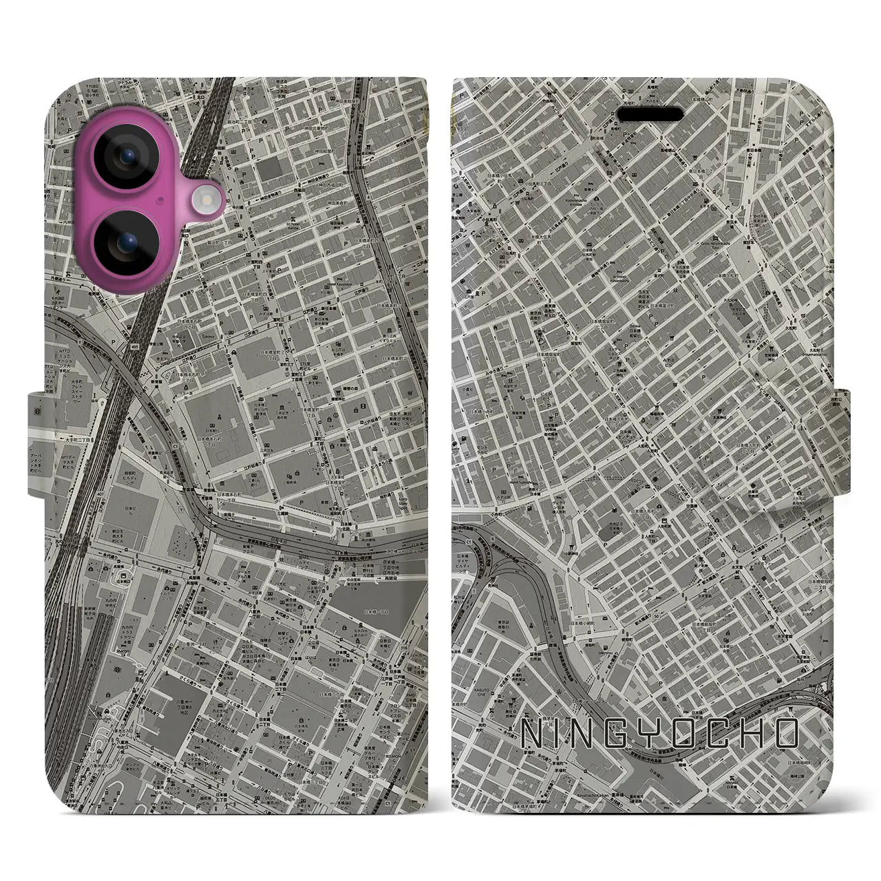 【人形町(東京都)】地図柄iPhoneケース(手帳タイプ)