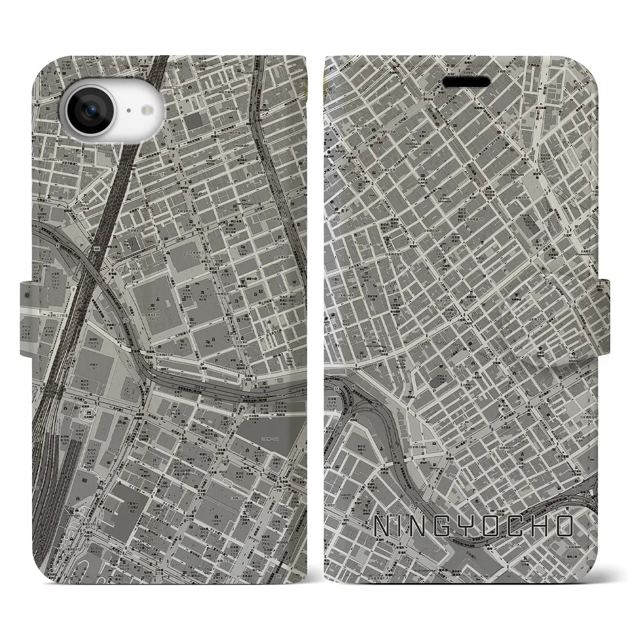 【人形町(東京都)】地図柄iPhoneケース(手帳タイプ)