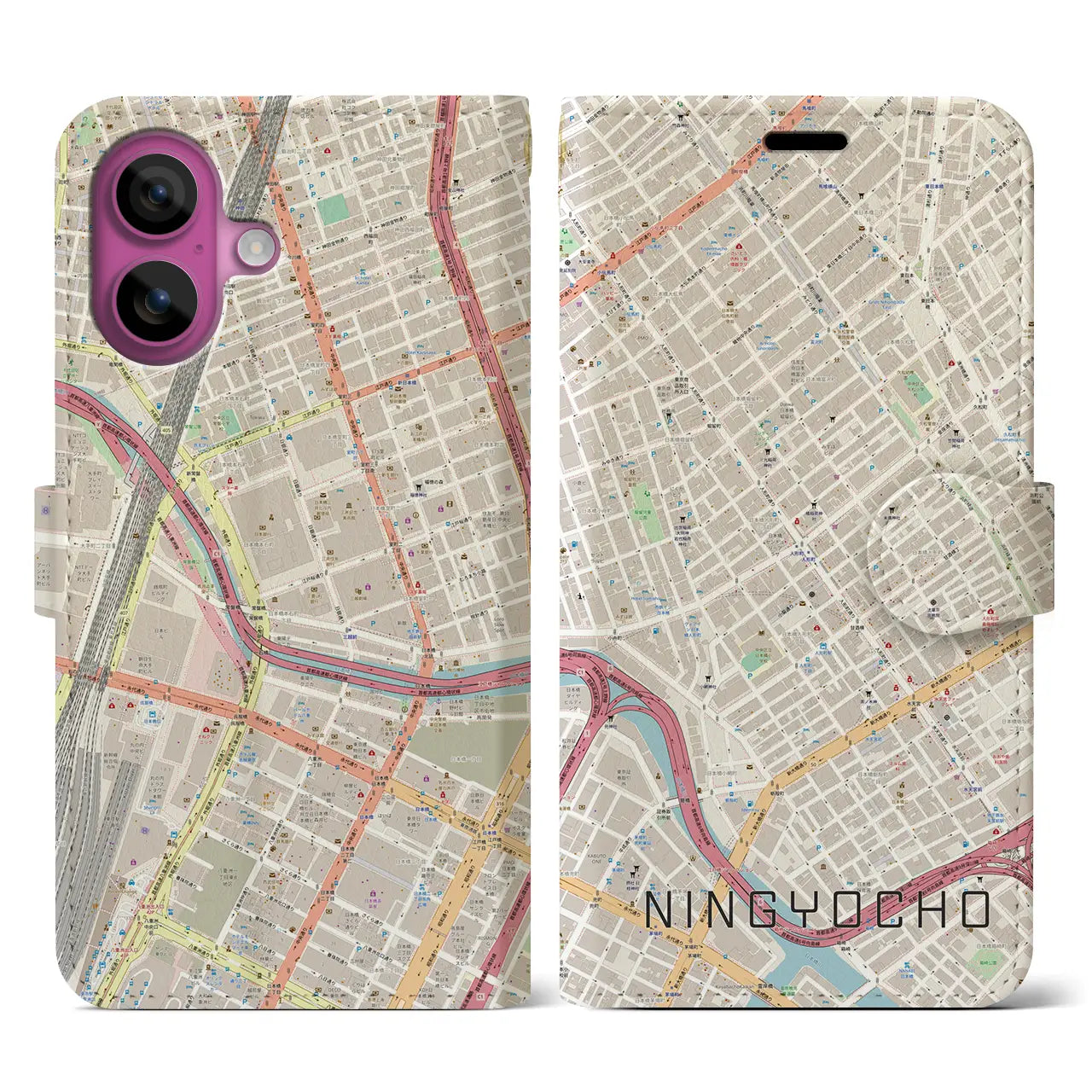 【人形町(東京都)】地図柄iPhoneケース(手帳タイプ)