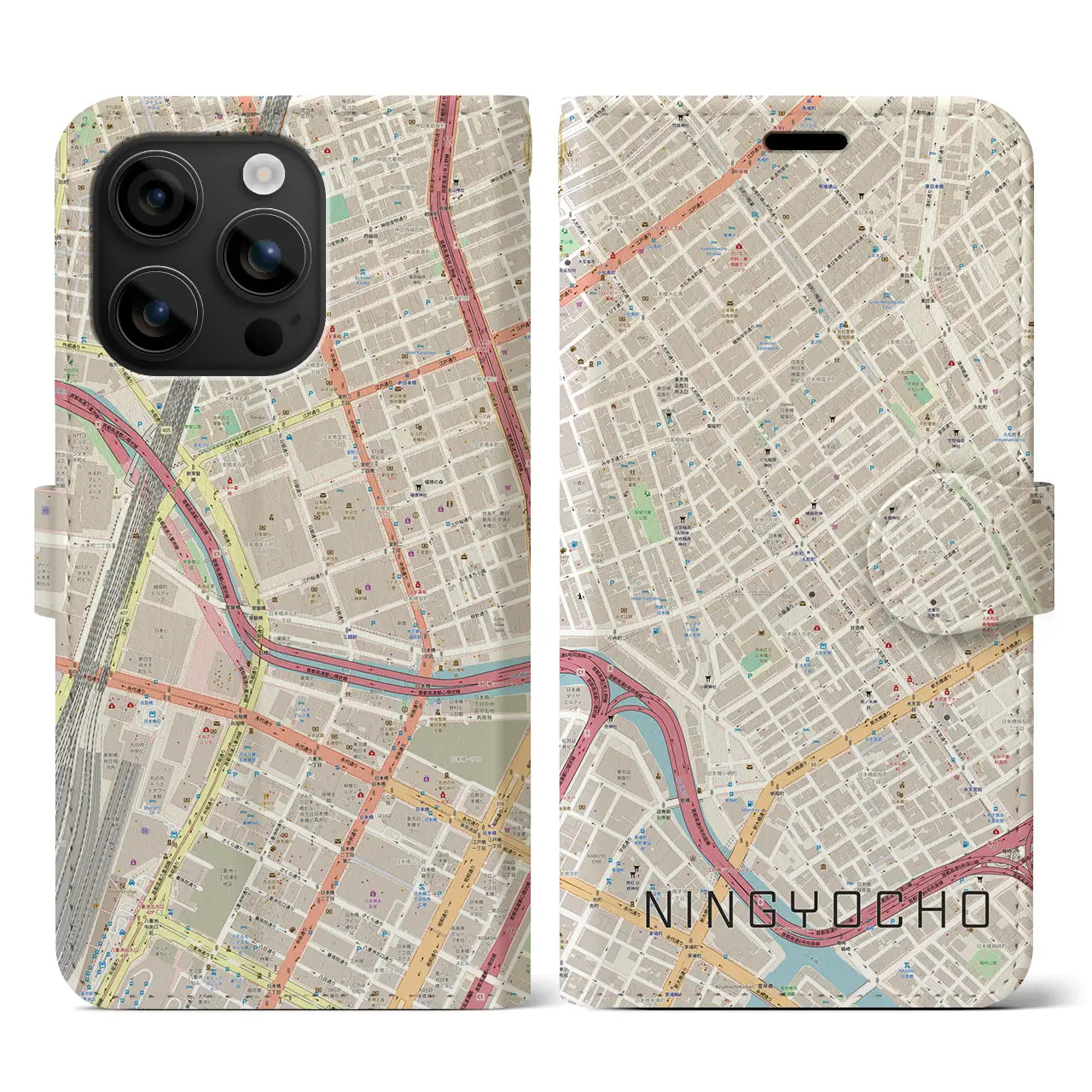 【人形町(東京都)】地図柄iPhoneケース(手帳タイプ)