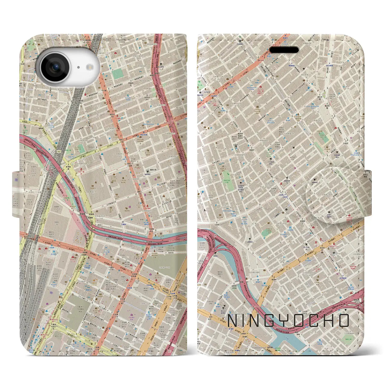 【人形町(東京都)】地図柄iPhoneケース(手帳タイプ)