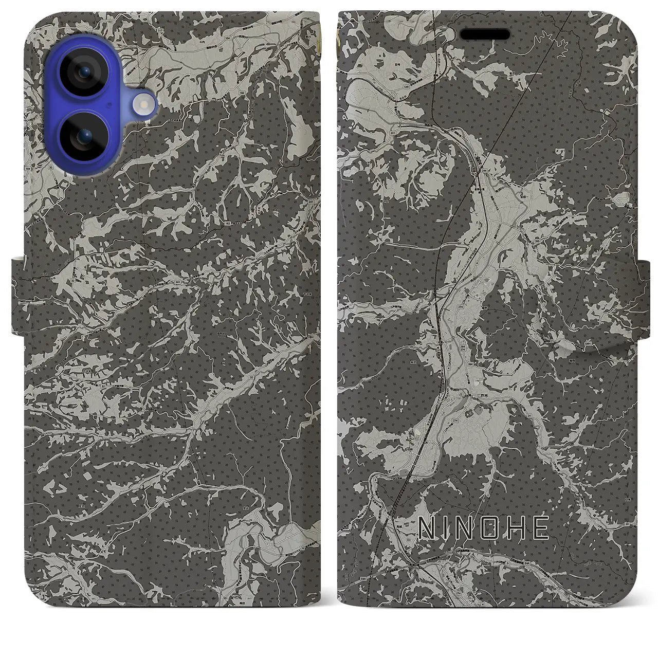 【二戸(岩手県)】地図柄iPhoneケース(手帳タイプ)モノトーン・iPhone 16 Pro Max 用