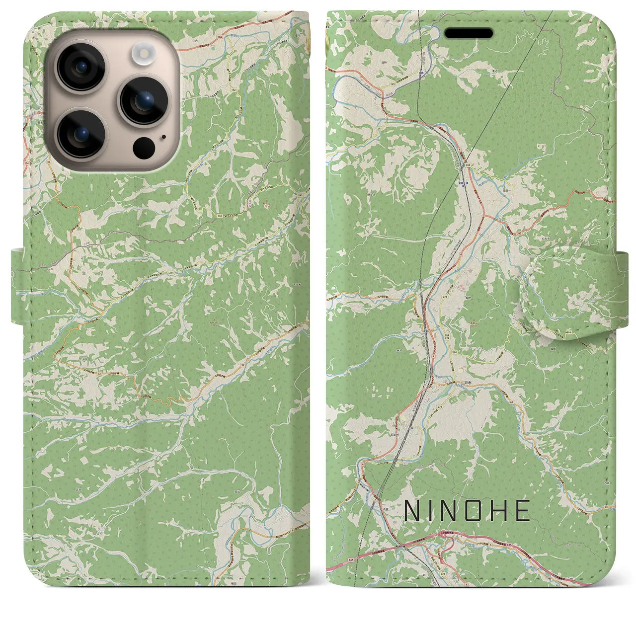 【二戸(岩手県)】地図柄iPhoneケース(手帳タイプ)ナチュラル・iPhone 16 Plus 用
