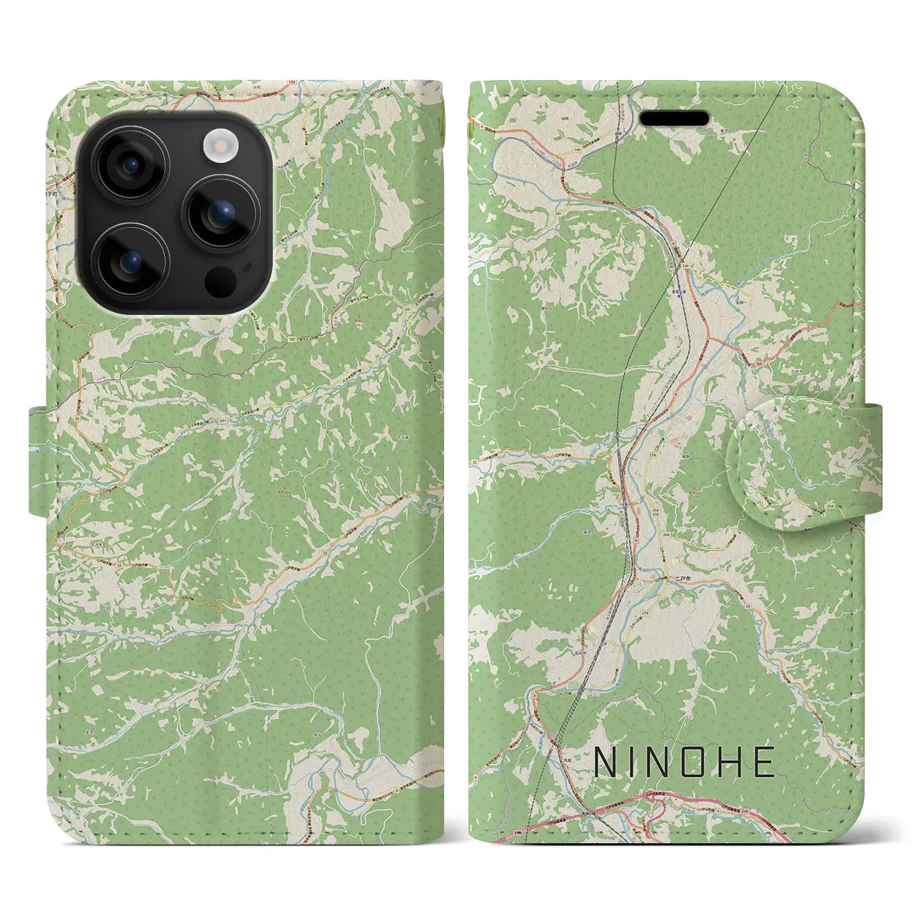 【二戸(岩手県)】地図柄iPhoneケース(手帳タイプ)ナチュラル・iPhone 16 用
