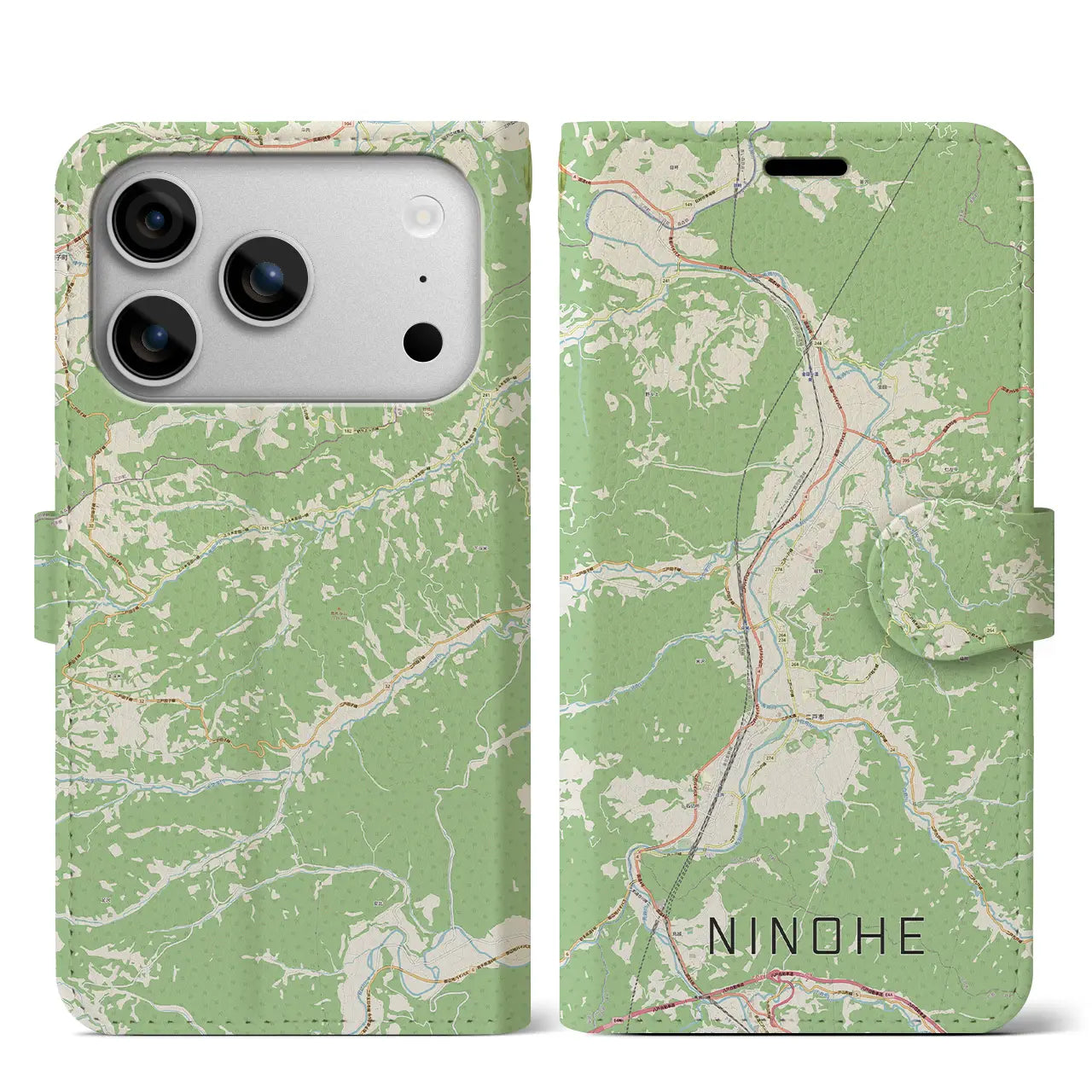 【二戸(岩手県)】地図柄iPhoneケース(手帳タイプ)ナチュラル・iPhone 17 Pro Max 用