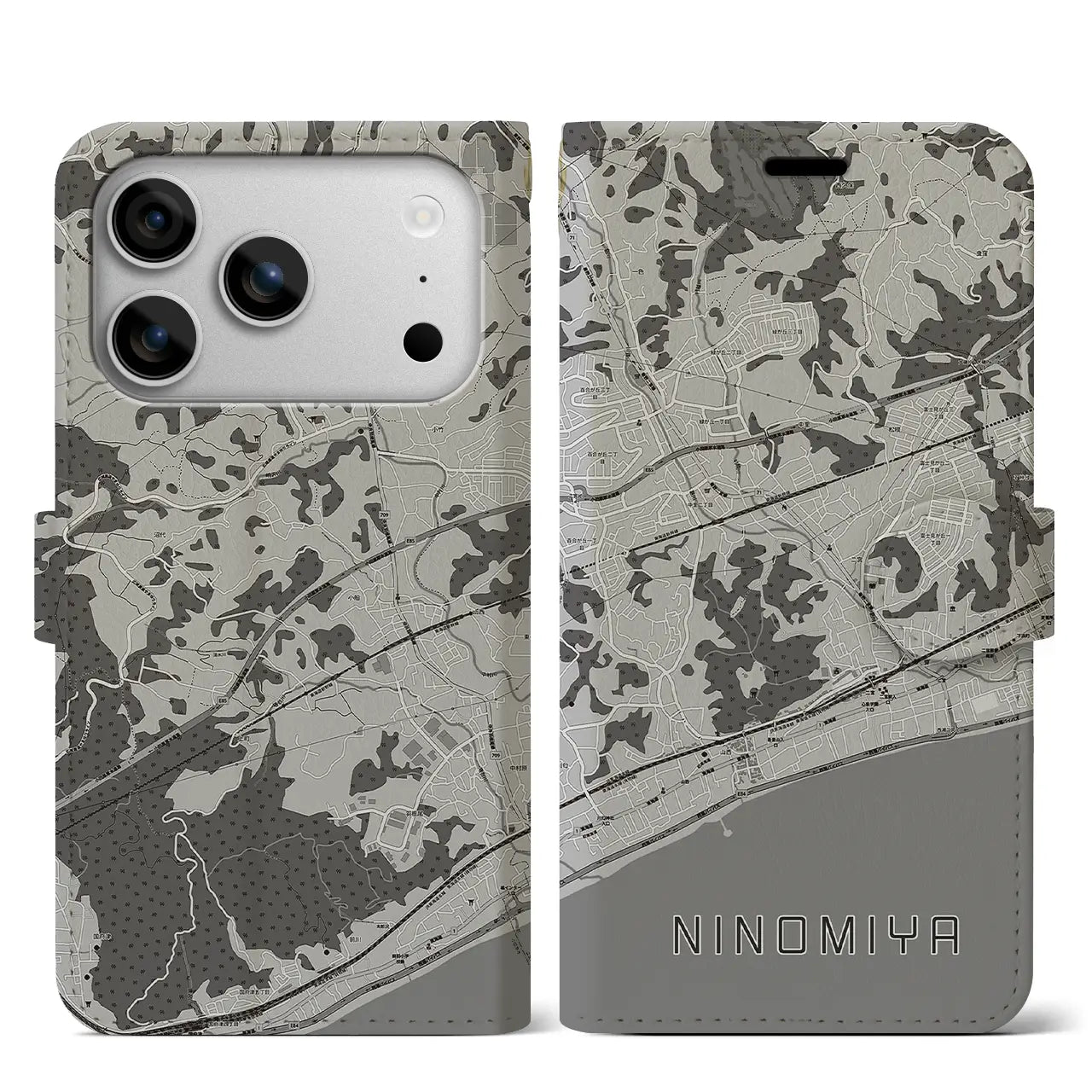 【二宮(神奈川県)】地図柄iPhoneケース(手帳タイプ)