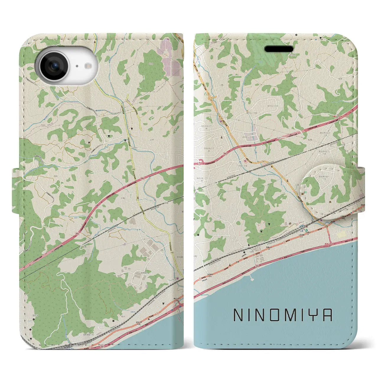 【二宮(神奈川県)】地図柄iPhoneケース(手帳タイプ)