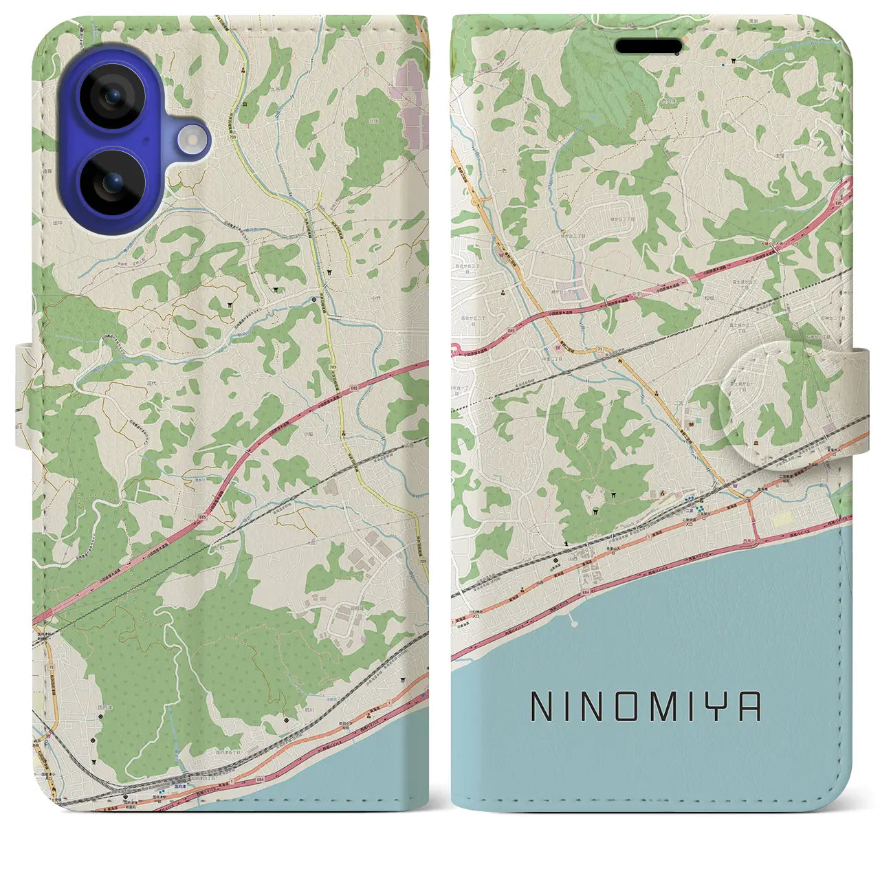 【二宮(神奈川県)】地図柄iPhoneケース(手帳タイプ)ナチュラル・iPhone 16 Pro Max 用