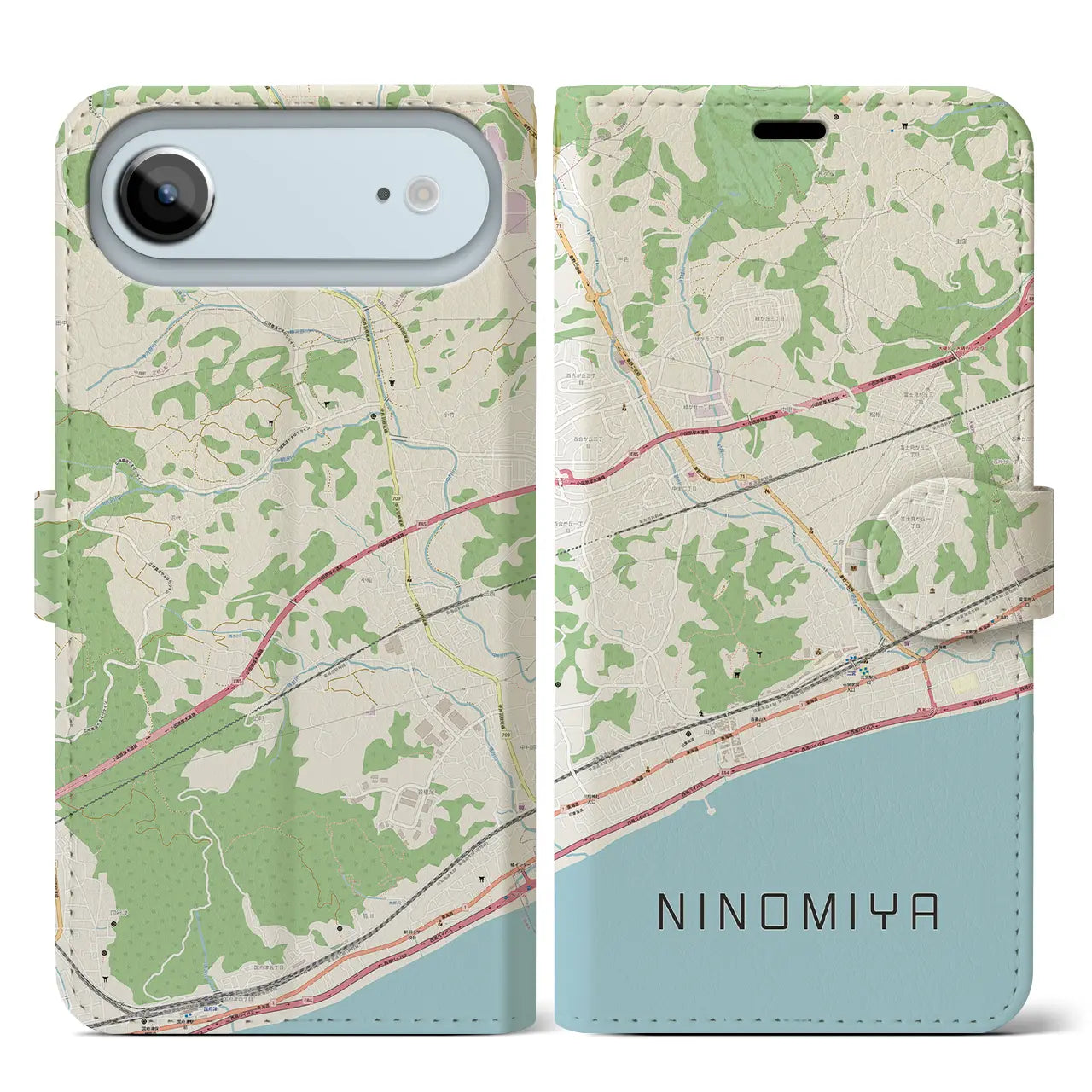 【二宮(神奈川県)】地図柄iPhoneケース(手帳タイプ)ナチュラル・iPhone 17 Pro Max 用