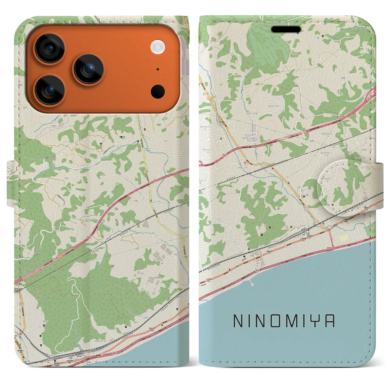 【二宮(神奈川県)】地図柄iPhoneケース(手帳タイプ)