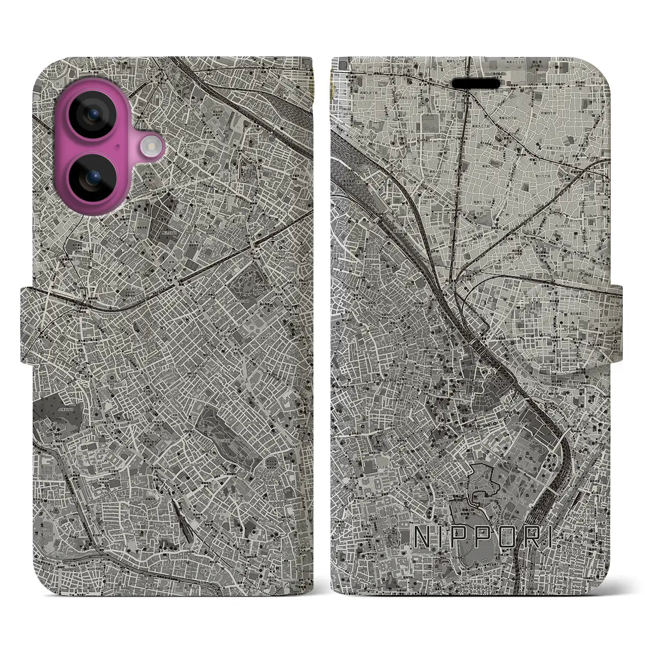 【日暮里(東京都)】地図柄iPhoneケース(手帳タイプ)