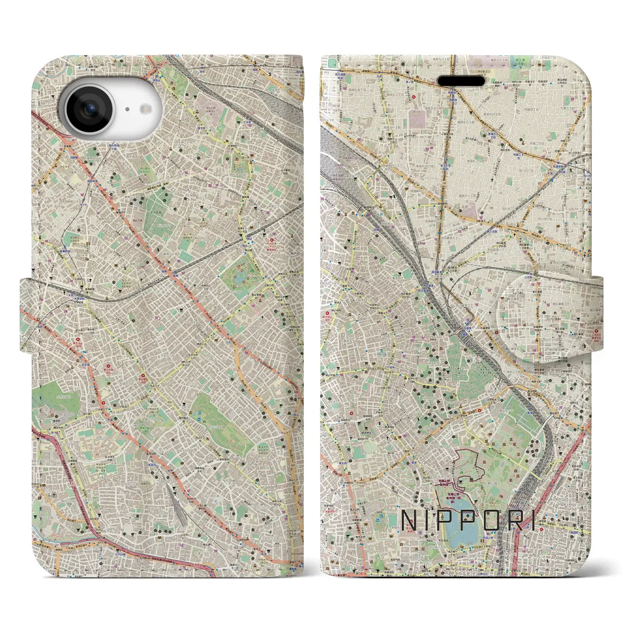 【日暮里(東京都)】地図柄iPhoneケース(手帳タイプ)