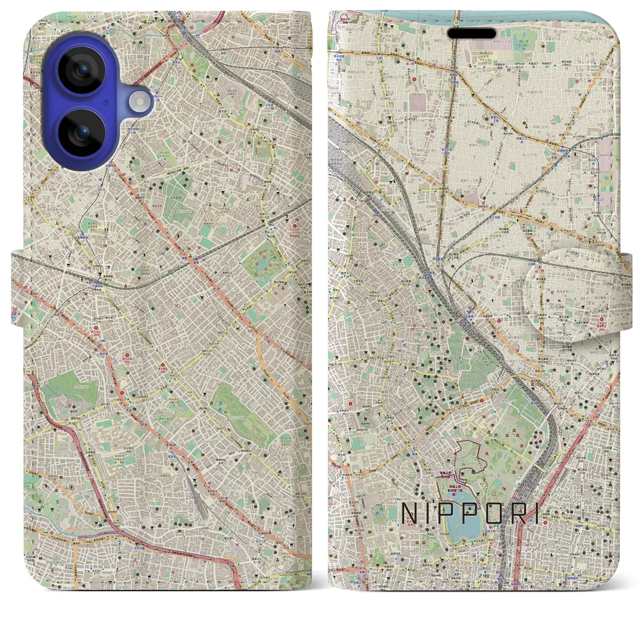【日暮里(東京都)】地図柄iPhoneケース(手帳タイプ)ナチュラル・iPhone 16 Pro Max 用