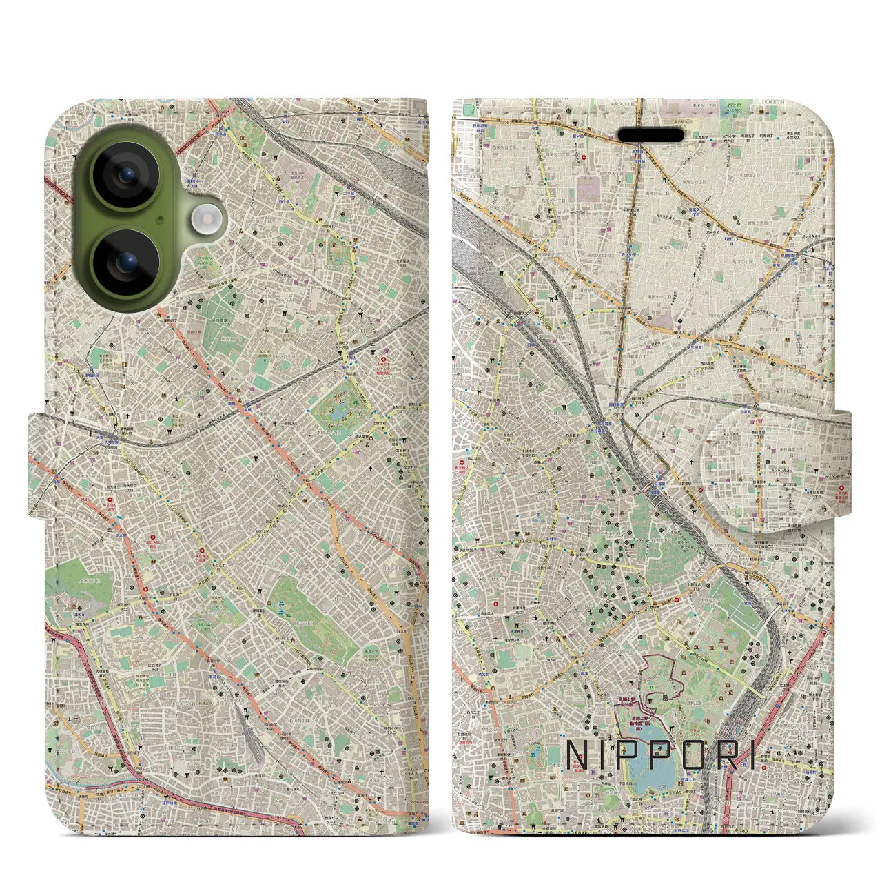 【日暮里(東京都)】地図柄iPhoneケース(手帳タイプ)モノトーン・iPhone 17 Pro Max 用